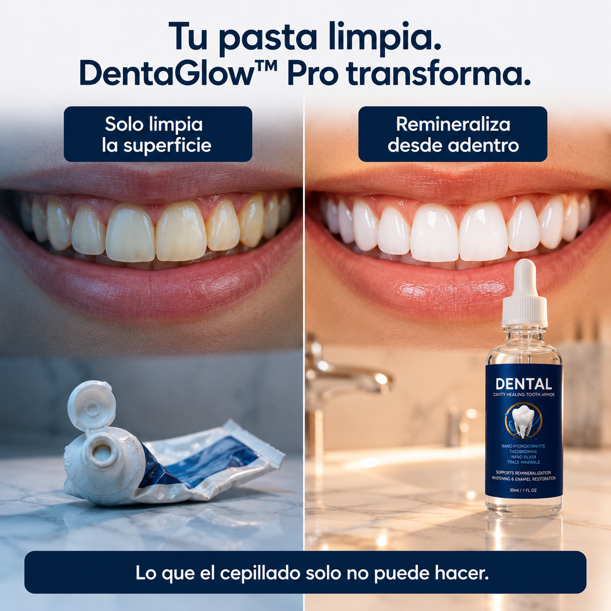 DentaGlow™ Pro — Brillo, protección y confianza en unas gotas