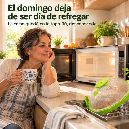 VaporDomo Pro — Recalienta jugoso y lava la tapa, no el microondas