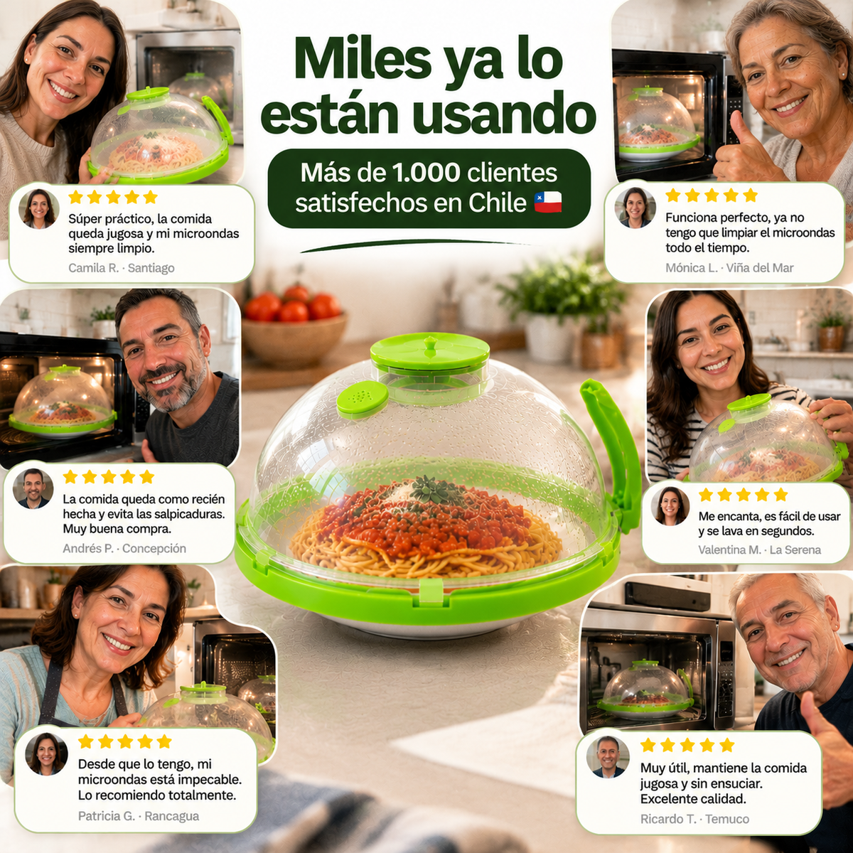 VaporDomo Pro — Recalienta jugoso y lava la tapa, no el microondas